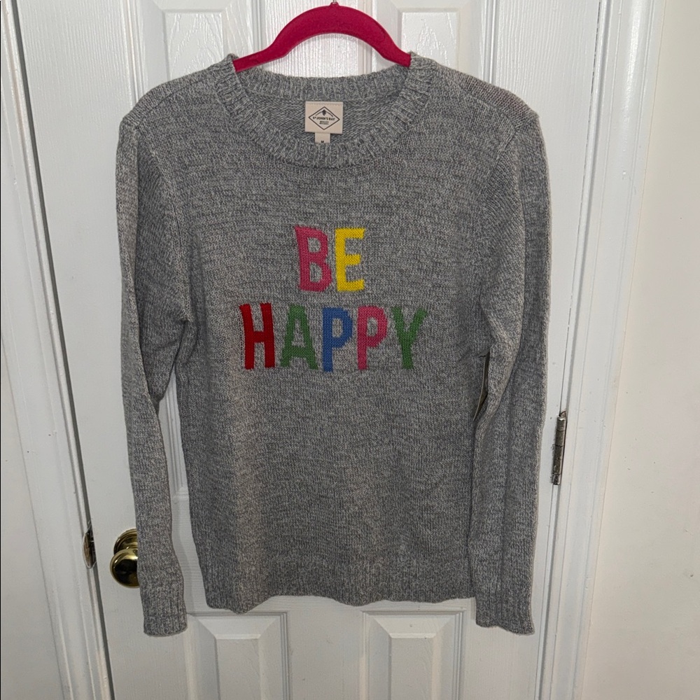 St. John's Bay Gray Crewneck Sweater with Multicolor "BE HAPPY"